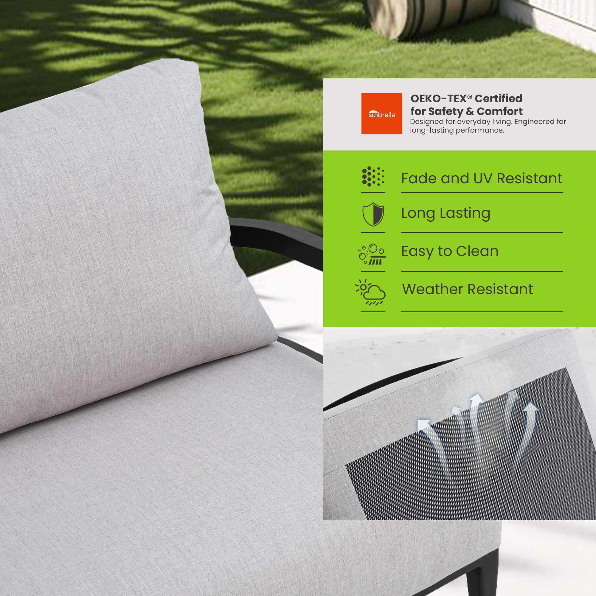 Outdoor Fully Weld Lounge Chair, Aluminum Frame in Ember Black Ergonomic Backrest for Patio Garden, Cast Silver