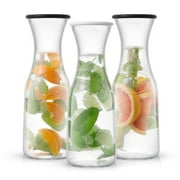 JoyJolt Hali Glass Carafe Bottle with Lids - Set of 3 Glass Pitchers with Black and White Lids [35 oz]
