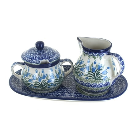 

Blue Rose Polish Pottery Tulip Bouquet Large Cream & Sugar Set with Tray