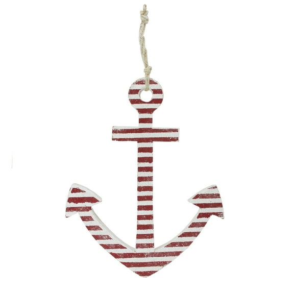 Northlight 15.75" Red and White Striped Nautical Anchor with Hanging Rope Wall Art