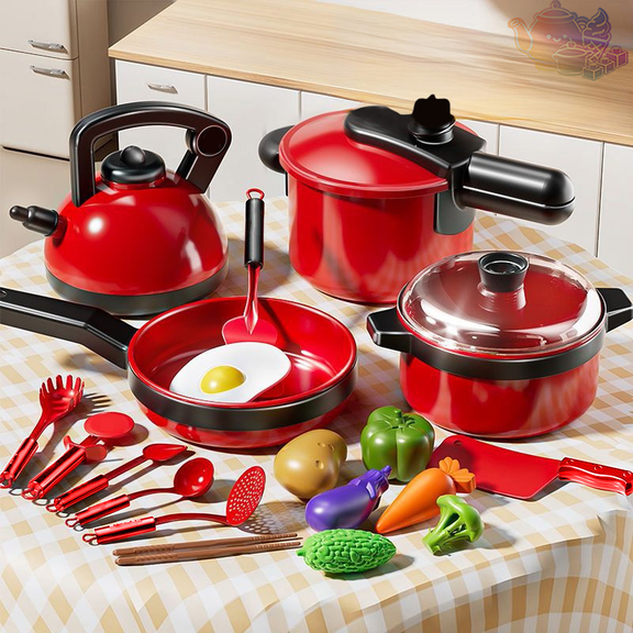 Kids Pretend Cookware Playset with Mini Simulation Stove, Wok, Pots, Pans, Knives and Multiple Cooking Utensils, Kitchen Pretend Play House Toys, Chef Cooking Role Play Toy for Kids Ages 3 and Up