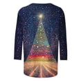 thumbnail image 3 of Hvot&aat Ladies' Christmas Printed Loose Casual Round Neck With Three Quarter Sleeves And 3/4 Sleeves T-shirt Pullover Top, 3 of 4