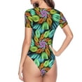 thumbnail image 3 of Uemuo Hippie Style Pattern Women's One Piece Short Sleeve Swimsuit Rash Guard Surfing Modest Quick-drying Swimsuit Beach Essentials-Small, 3 of 9