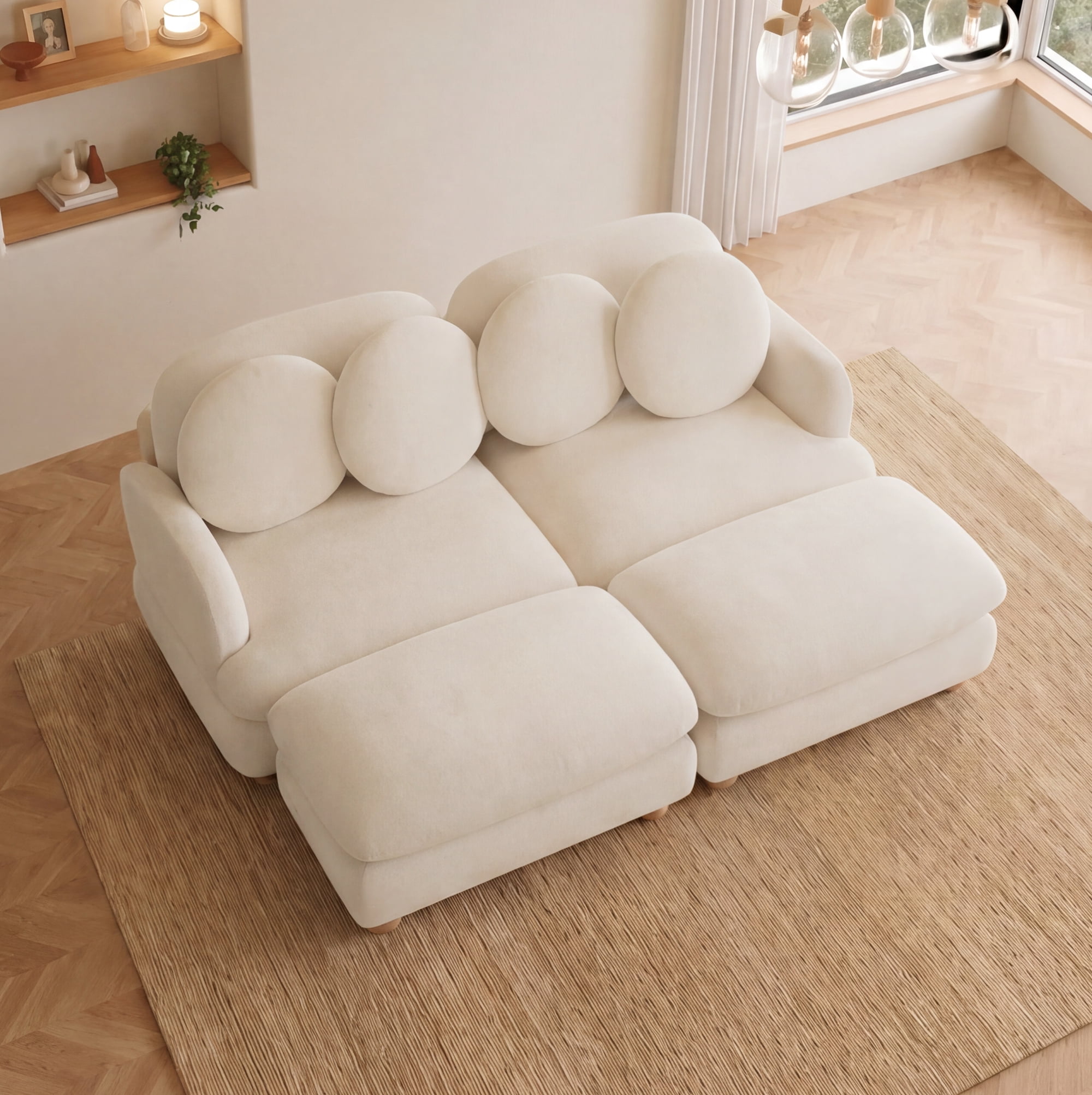 68" 4 Seater Comfy Chenille Modular Sectional Sofa Couch with 4 Throw Pillows and 2 Ottoman