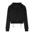 thumbnail image 5 of RYRJJ Womens Cropped Zip Up Hoodie Solid Color Short Sweatshirt Drawstring Hooded Jacket Casual Loose Outwear Coats with Pockets(Black,L), 5 of 6