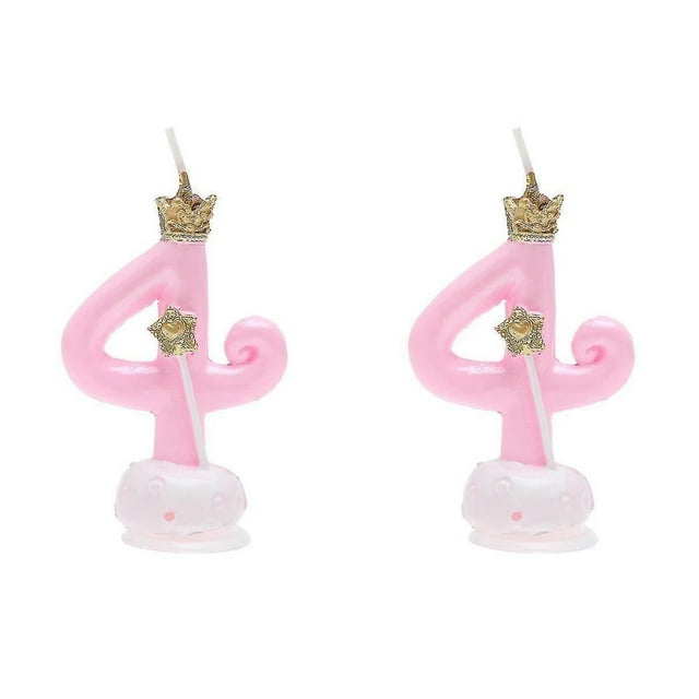 2pcs Party Cake Candles Birthday Digital Candles Small Crown Decorated Candles For Decoration Number 4 Crown Design (pink)