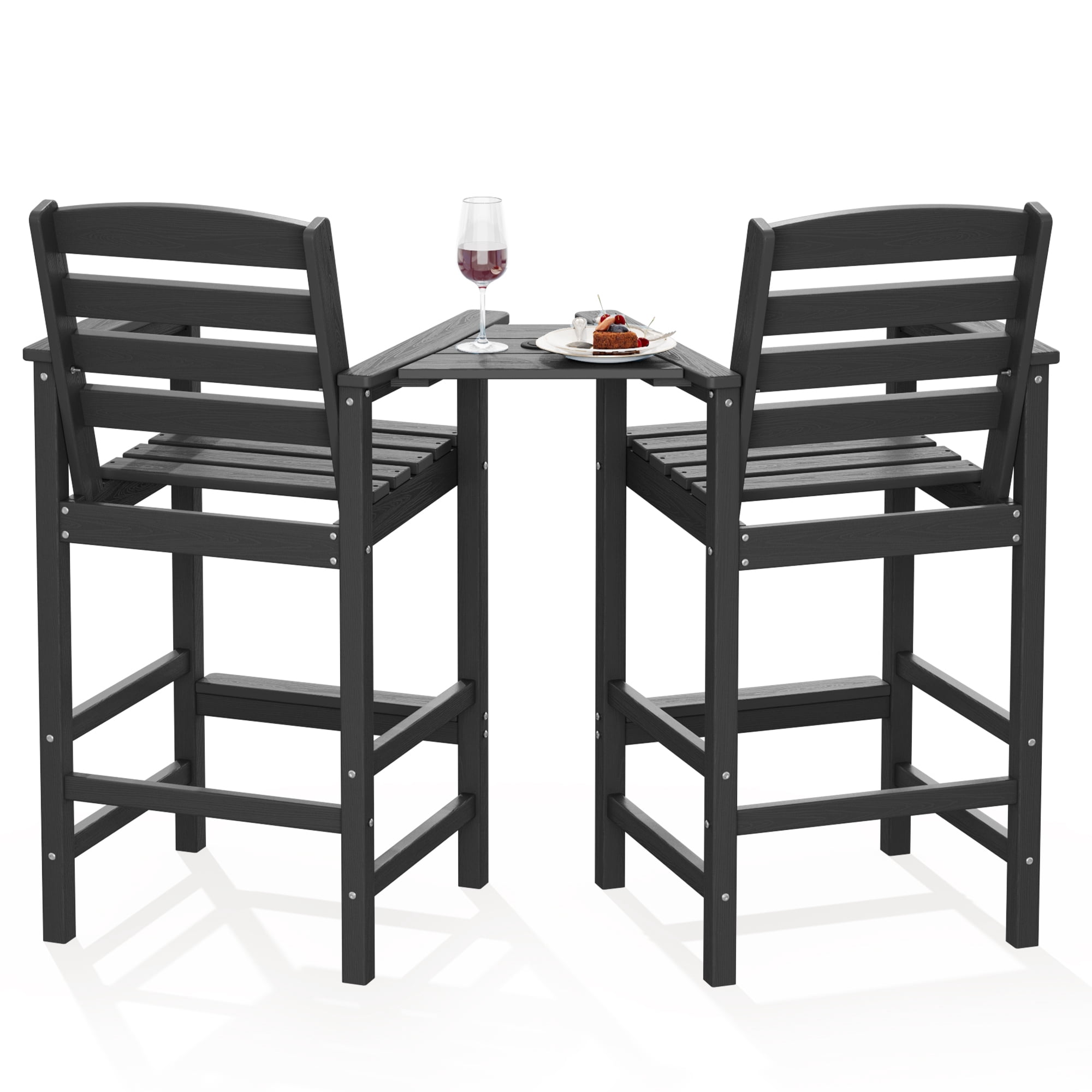 LOYALICE Balcony Chair Set of 2, Outdoor Adirondack Barstools with Connecting Tray, Gray