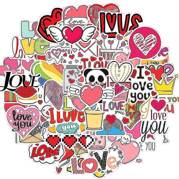 50pcs Love Stickers For Notebook Laptop, Pink Stickers, Vintage Valentine's Day