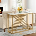 thumbnail image 3 of 42.5 Inches Console Table, Modern Gold Sofa Table, Narrow Entryway Table with Metal Frame for Living Room, Hallway, Entryway, White & Gold, 3 of 6