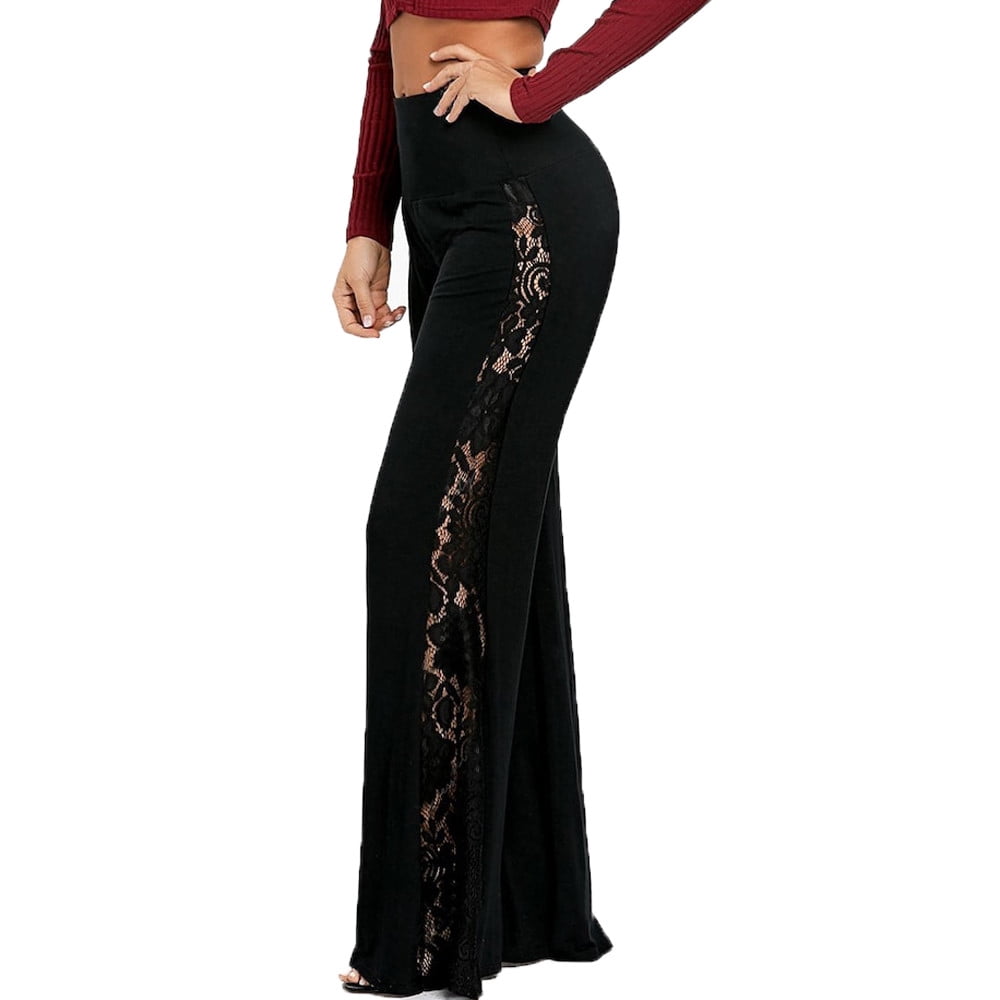 Reduced PriceRYDCOT Pants,Woman Pants,Fashion,Women High Waist Lace Pants,Insert Wide Leg Pants,Leggings Loose Trousers/Black S