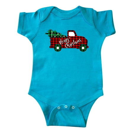 

Inktastic Merry Christmas Red Buffalo Plaid Truck with Tree Gift Baby Boy or Baby Girl Bodysuit