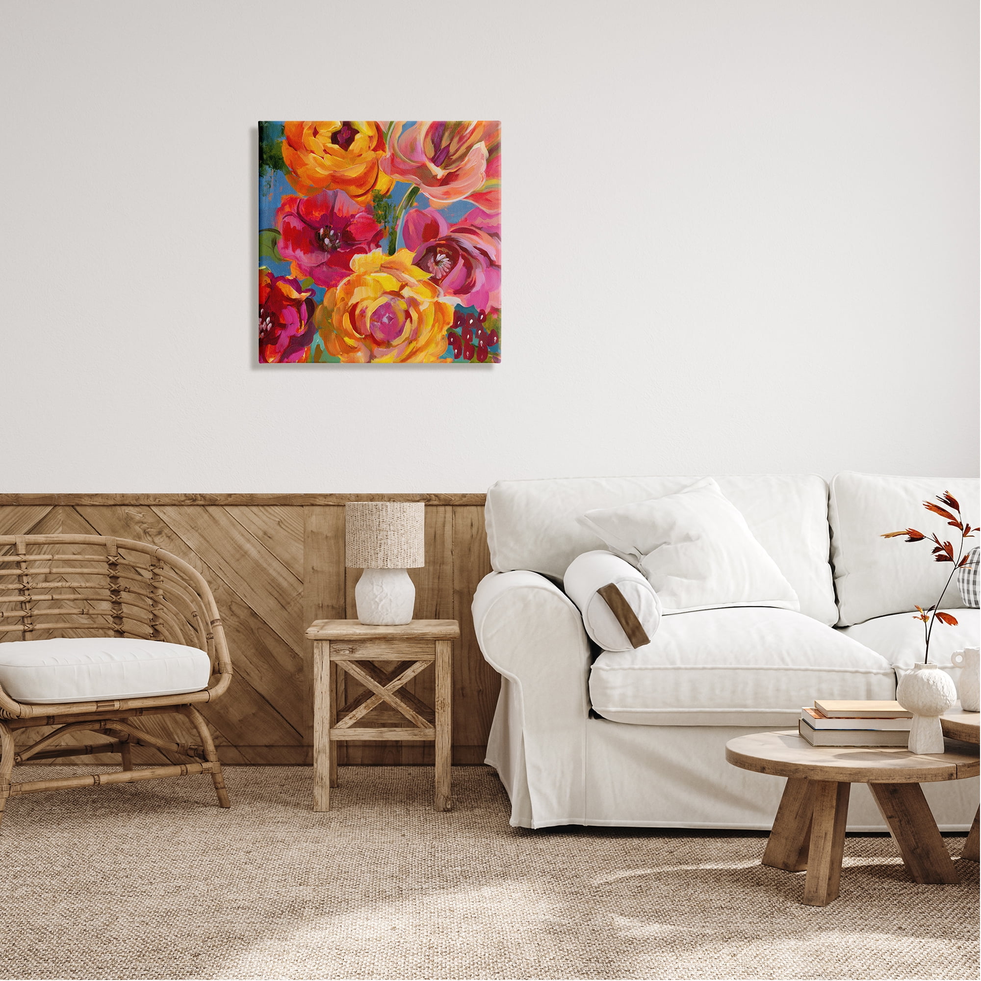 Stupell Industries Pink & Yellow Florals Botanical & Floral Painting Gallery Wrapped Canvas Print Wall Art, 24 x 24