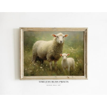Spring Lamb Mama Sheep Printable Mother Sheep Lamb Flower Field Meadow Print Rustic Country Farmhouse Wall Art Poster Decor, Unframed Poster Size 8x12 F03.1.22l115