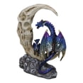thumbnail image 6 of Blue Dragon With Baby Wyrmling Perching On Bone Skull Crescent Moon Figurine, 6 of 9