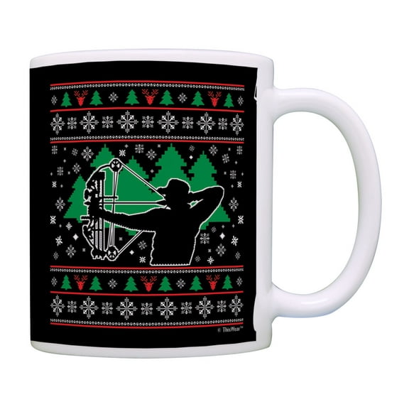 ThisWear Christmas Coffee Mug Bow Hunter Deer Hunting Christmas Coffee Cup Xmas Coffee Mug Multi