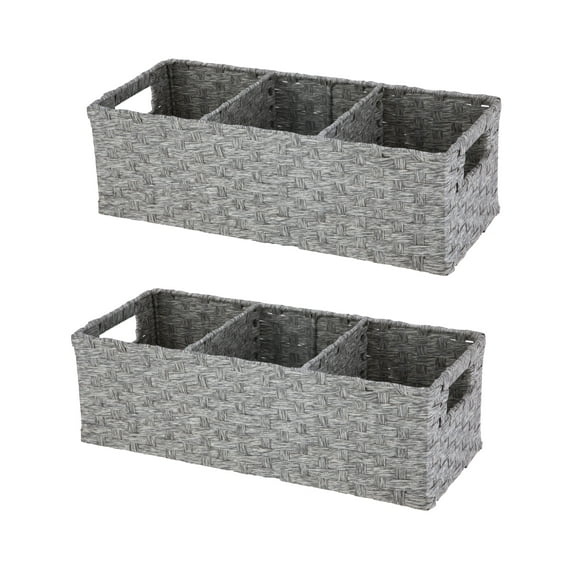 Mainstays 3-Compartment Storage Basket Set With Handles, Set of 2