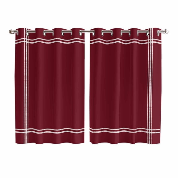 Pure Red Wine Kitchen Curtains 63 Inch Length, Simple Solid Color Grommet Top Bedroom Living Room Curtains, Light Filtering Cafe Curtain Drapes 2 Panels Set 104''x63''