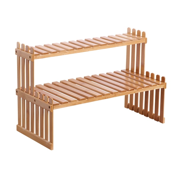 Countertop Bamboo Plant Shelf 2-Tier Bamboo Flower Pot Stand Balcony Flower Rack Cabinet Organizer Multi-Function DIY Desktop Storage Rack for Living Room Bedroom Kids Room