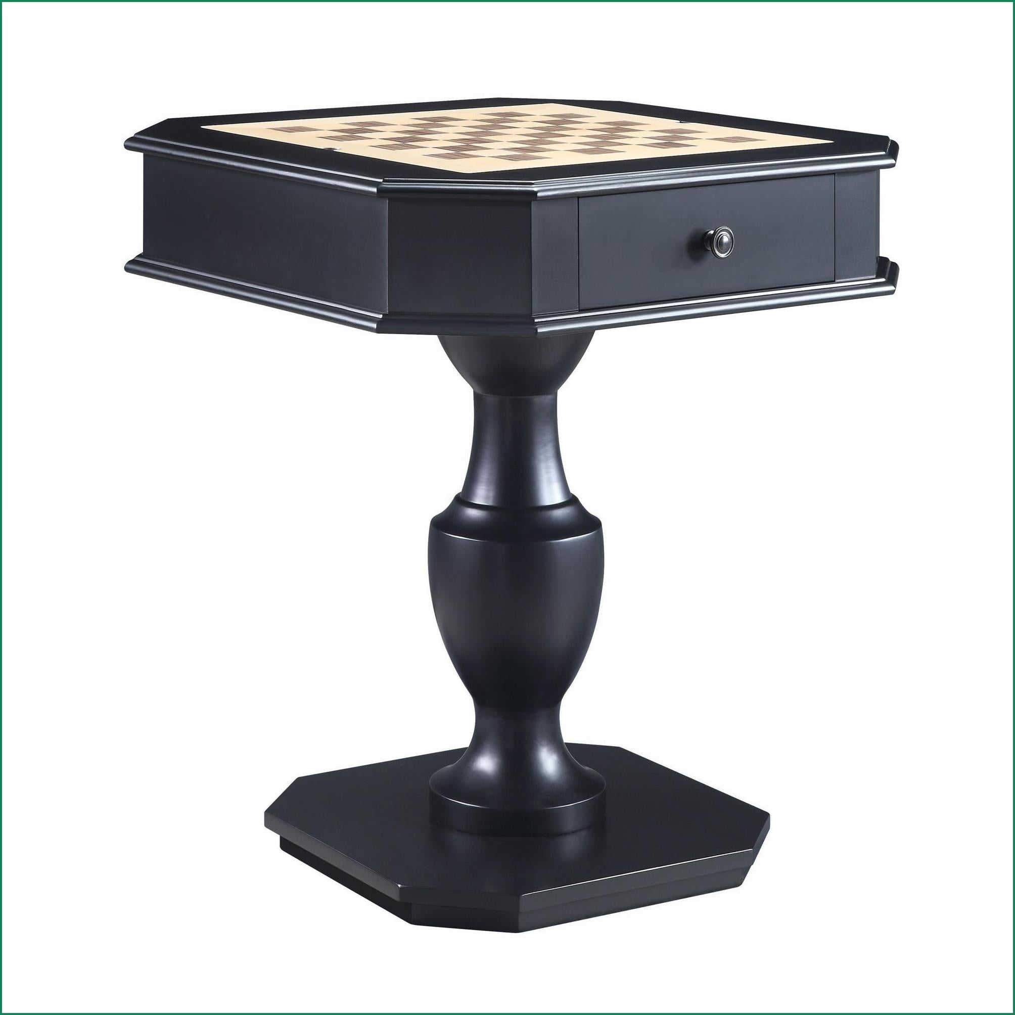 Game Table with Reversible Chess/Checker/Backgammon Tray & 2 Drawers | Black | Wood & MDF