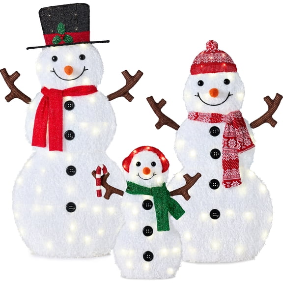 Best Choice Products 3-Piece 2D Lighted Snowman Family Set Outdoor Yard Decor w/ 135 Twinkling LED Lights