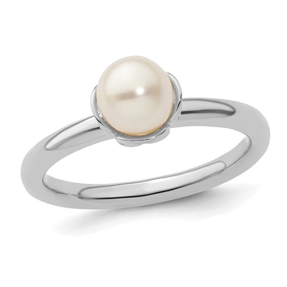 White Freshwater Cultured Pearl (6.5mm) Ring in Sterling Silver