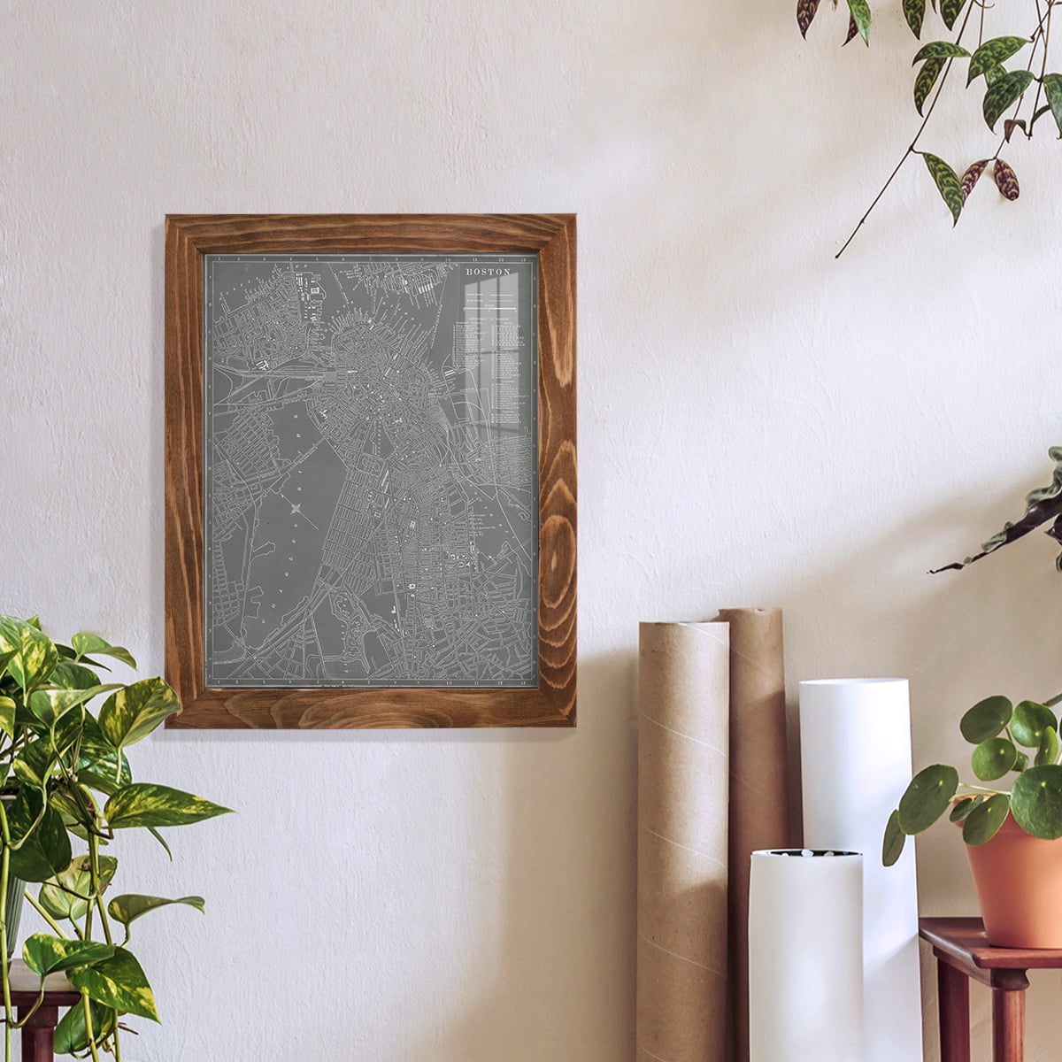 City Map of Boston -Framed Print w/glass-Walnut