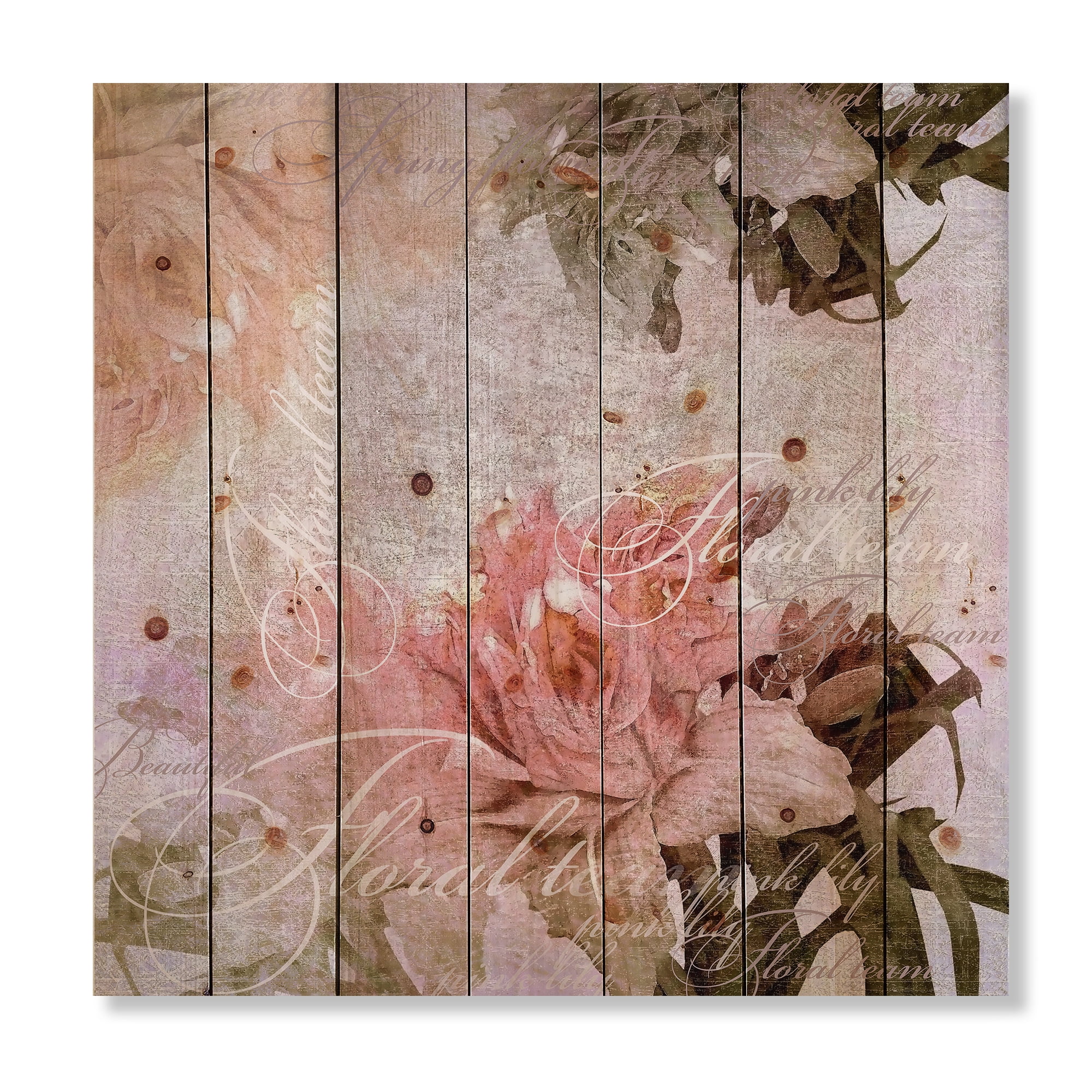Designart 'Flowers Vintage In Pastel Colours' Traditional Print on Natural Pine Wood