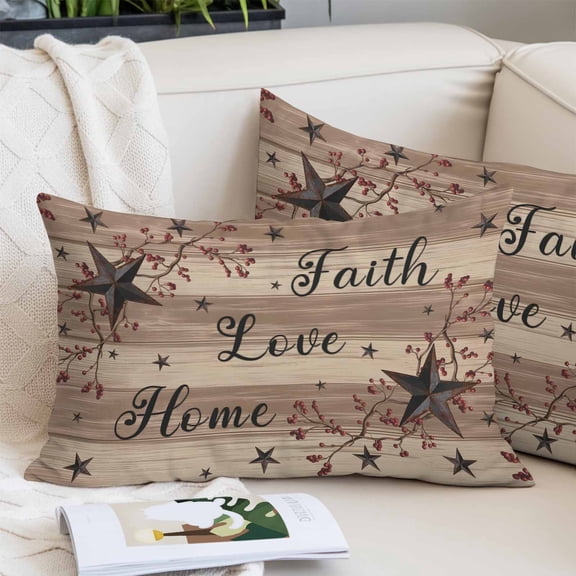 Farmhouse Star Brown Pillow Covers King, Retro Branches Berry Wooden Grain Soft Brushed Microfiber Breathable Throw Pillow Covers, Pillowcase with Zipper for Couch Sofa Bedroom Living Room 20"x36"