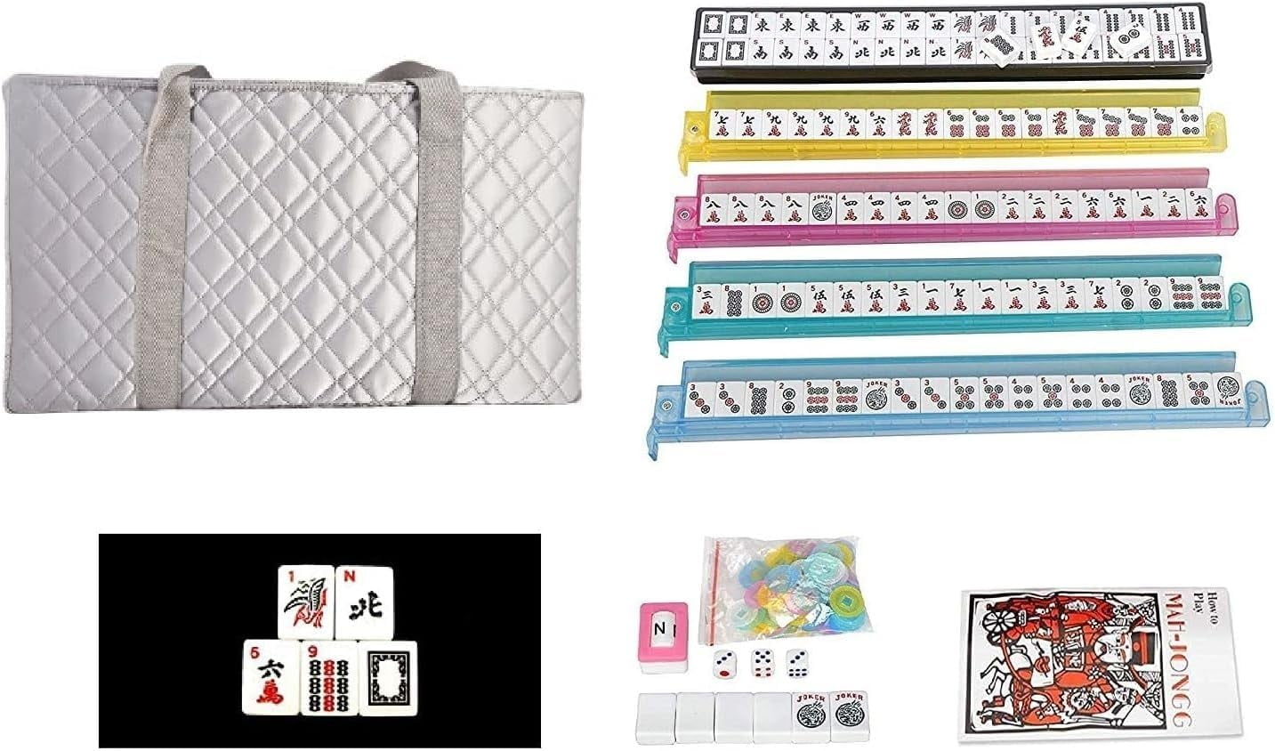C&H Solutions American Mahjong Set,Mahjong Tiles Set,Silver PU Carrying Bag,166 Premium Tiles,4 All-in-One Rack/Pushers,Western Mahjong with English Manual(Ma Jong,Mah-Jongg, Majiang) Mah Jong.