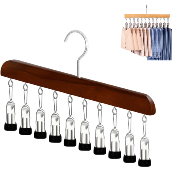 Closet Organizer with 10 Clips – Space-Saving Hanging Hanger, Heavy-Duty Adjustable Clips, 360° Rotating Multi-Pants and Accessories Organizer for Small Closets and Apartments