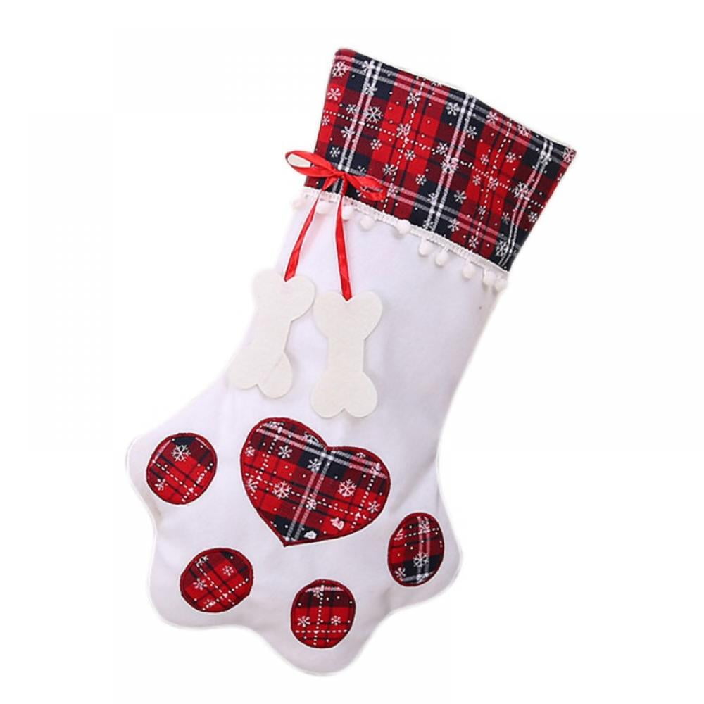MissLytton 18 Inch Large Size Hanging Stockings Holiday Decoration with Paw Prints for Pet Dogs Cats Red 