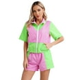 thumbnail image 5 of Haitryli Women's 80s Tracksuit Retro Outfits 2 Piece Zipper Front Jacket with Loose Shorts Pink M, 5 of 7