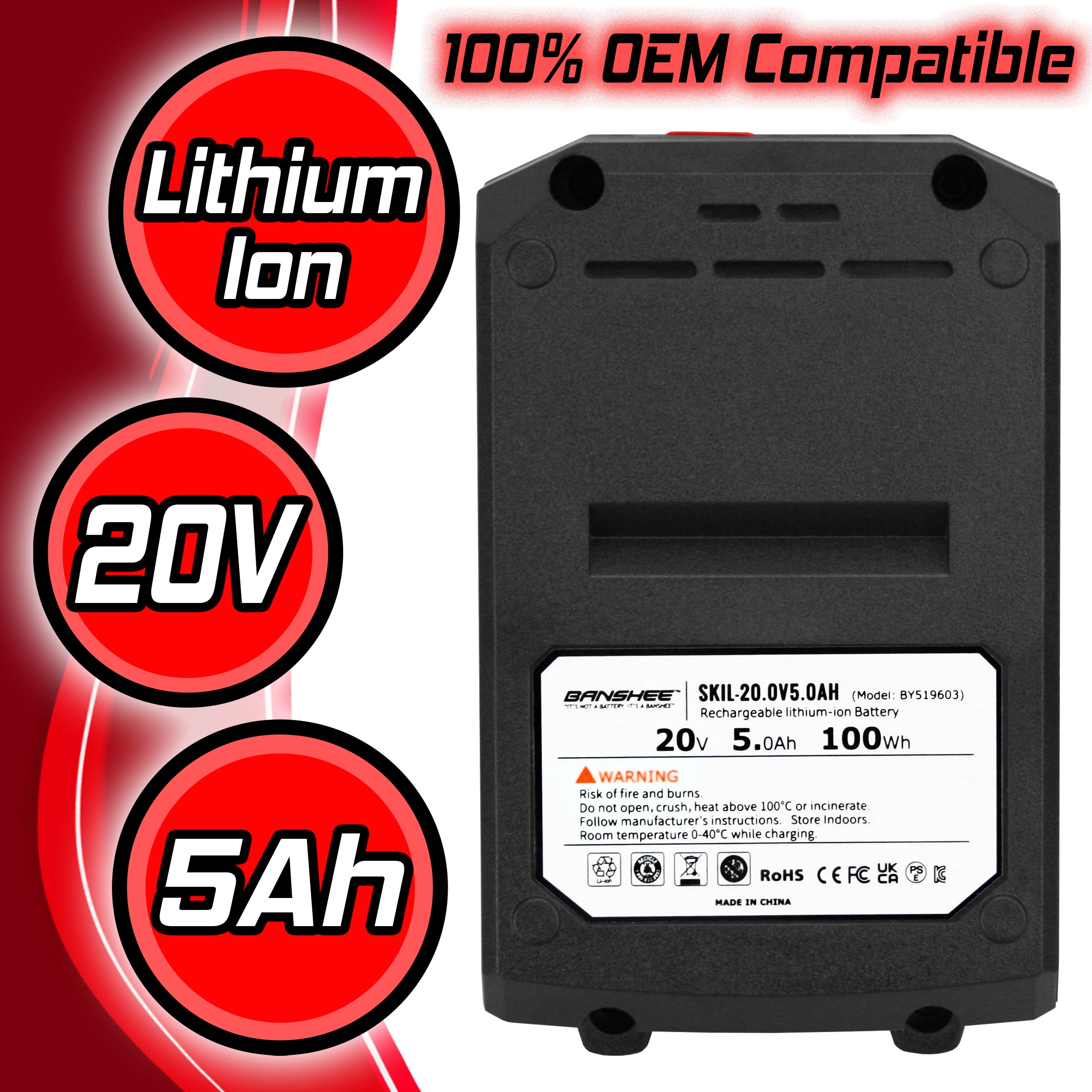 Banshee 20V 5Ah Battery Compatible with Skil PWR CORE 20 20V Flood Light (LH5534-00)