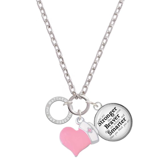 Delight Jewelry Silvertone Matthew 5:8 Eternity Ring - Light Pink Heart Nurse Strong Zoe Necklace