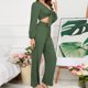 thumbnail image 4 of Puntoco Moda Mujer Sólido V-Cuello Alta Cintura Casual Manga Larga top+Pantalón Conjunto Liquidación Puntoco Puntoco-3184, 4 of 8