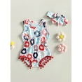 thumbnail image 2 of Arvbitana 4th of July Baby Girl Clothes Flag Print Romper Tassel Bodysuit Jumpsuit Sleeveless with Headband 2Pcs 0M 3M 6M 12M 18M, 2 of 9