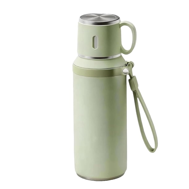 Botella de agua deportiva aislada al vacío de acero inoxidable 2 en 1 600ml | Copa desmontable con tapa | 316 Acero inoxidable | A prueba de fugas, boca ancha, control de temperatura caliente y fría