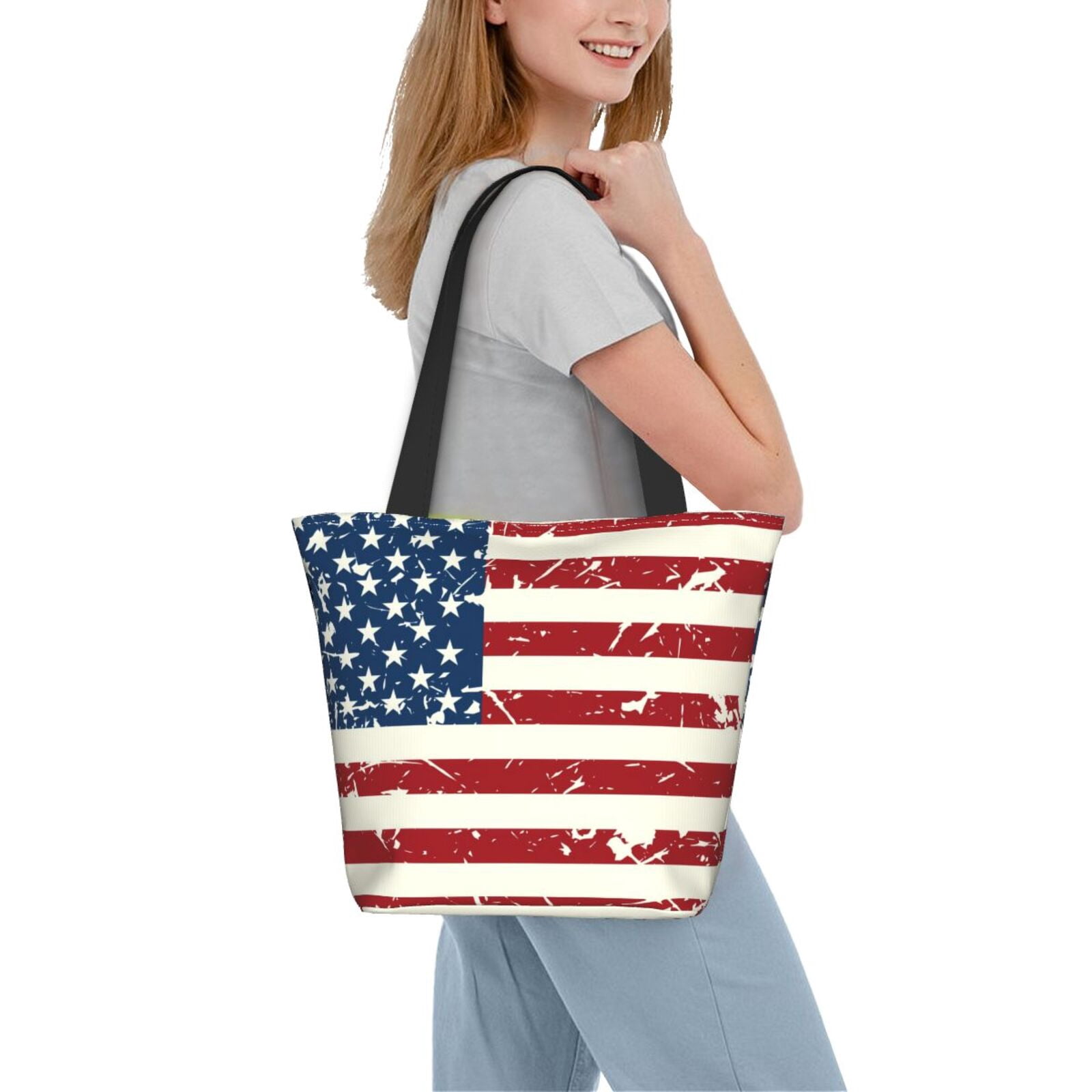 Ratiio Vintage American Flag Print Shoulder Bag for Women, Polyester Crossbody Purse Lightweight Handbag for Daily Travel and Casual Use