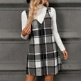 thumbnail image 6 of Women's Pinafore Dress Plaid V-Neck Sleeveless Zip Front Jumper Casual Midi Dress for Fall Winter Daily Wear,Gray,2XL, 6 of 7