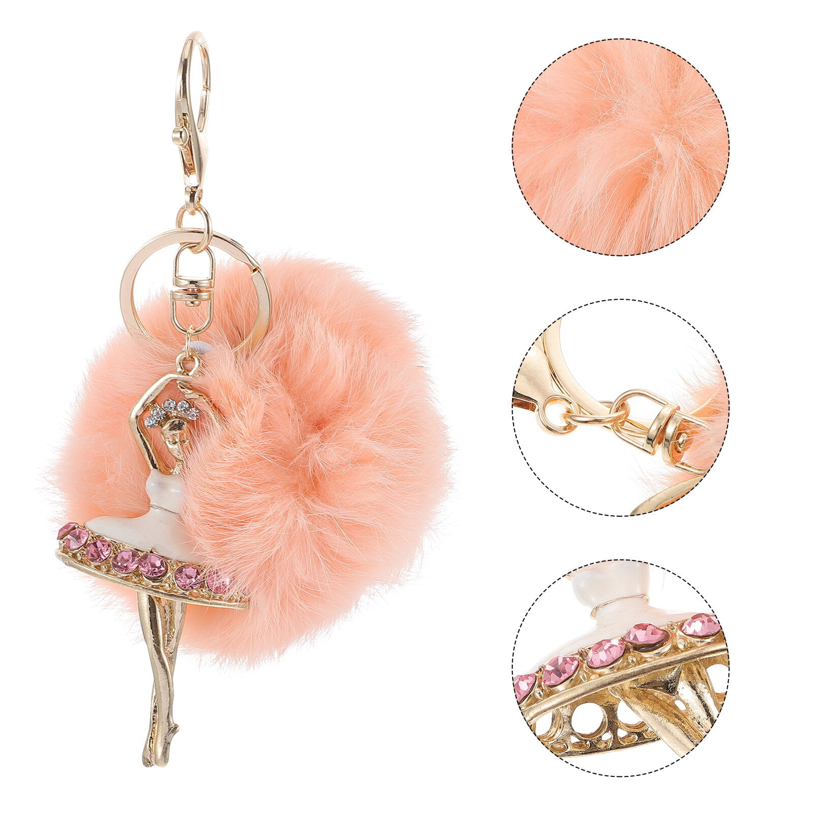 6Pcs Pom Pom Keychains incl. 1 Compact Travel Makeup Mirror Cute Puff Ball Keychain  Bulk for Women Girls Hand Bag Backpack Charm Key Rings (Mix6 #1) 