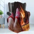 thumbnail image 4 of Cozy Soft Flannel Fleece Throw Blanket, Relaxing Home Photo with Cozy Socks and Slippers Blurred Flame Background, Cozy Plush for Indoor and Outdoor Use, 60" x 80", Multicolor, by Ambesonne, 4 of 5