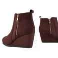 thumbnail image 2 of BURUDANI Women's Winter Warm Booties Low Wedge Ankle Boots Round Toe Suede Zip Boots Double Burgundy/Suede Size 9.5, 2 of 5