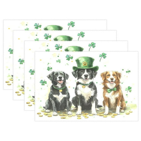 

Ryvnso Placemats Set of 4 Dogs Clover Dining Mats Heat-Resistant Non-Slip Washable Table Mat