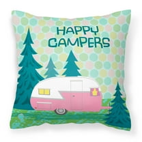 Happy Campers Glamping Trailer Fabric Decorative Pillow