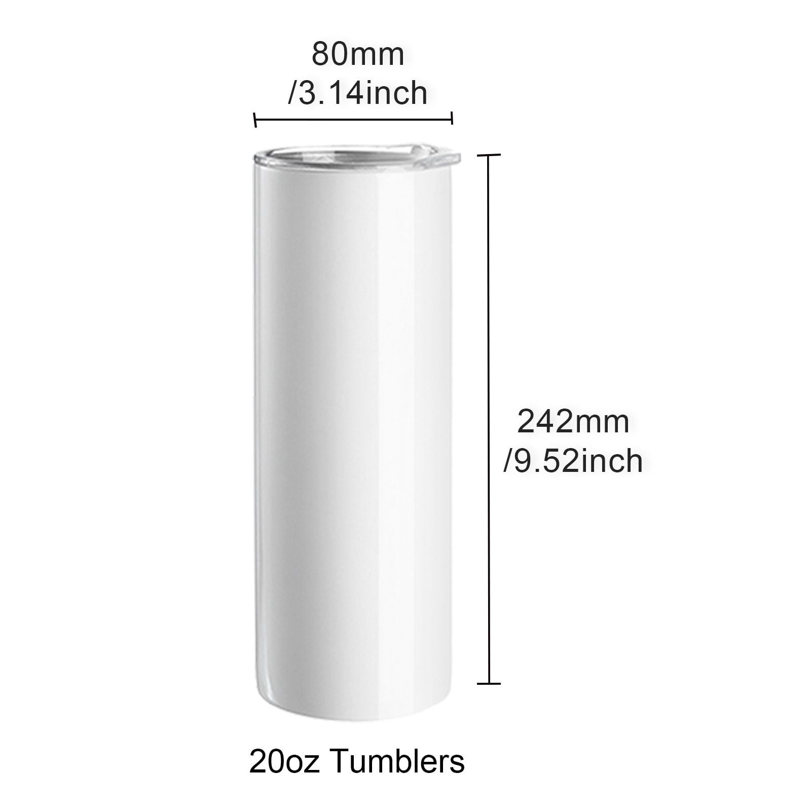 20oz Sublimation Tumbler Bulk 6-Pack, 304 Stainless Steel, White Coating, Gift Box & Ribbon, for DIY Personalized Cups Gifts