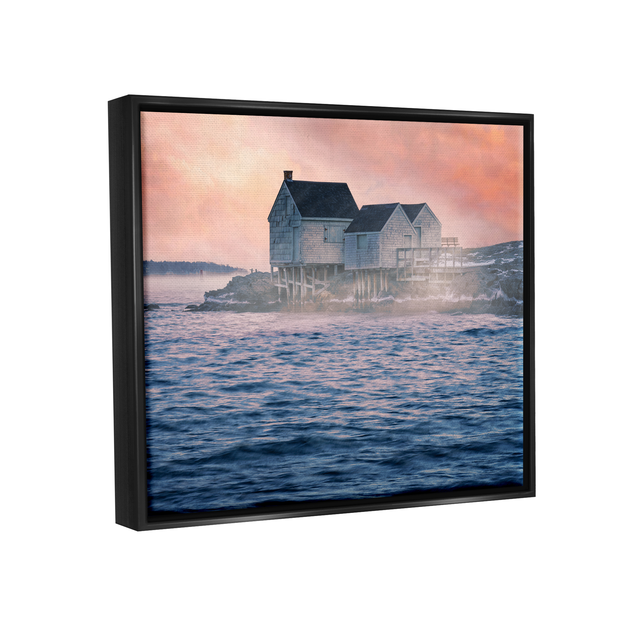 Stupell Coastal Cottage Seaside Ocean Waves Landscape Photography Black Floater Framed Art Print Wall Art