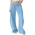 thumbnail image 2 of Hfnxid Women's Wide Leg Sweatpant Plus Size Casual Loose Fit Wide Leg Trouser Lightweight Baggy Drawstring Pants Breathable Going Out Travel Hiking Pants Light Blue L, 2 of 10