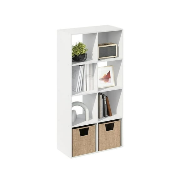 FurniFact White Engineered Wood 8 Cube Storage Organizer with Open Back Shelves