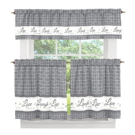 Live Laugh Love Decor 3pc Kitchen Cafe Tier Rod Pocket Curtain