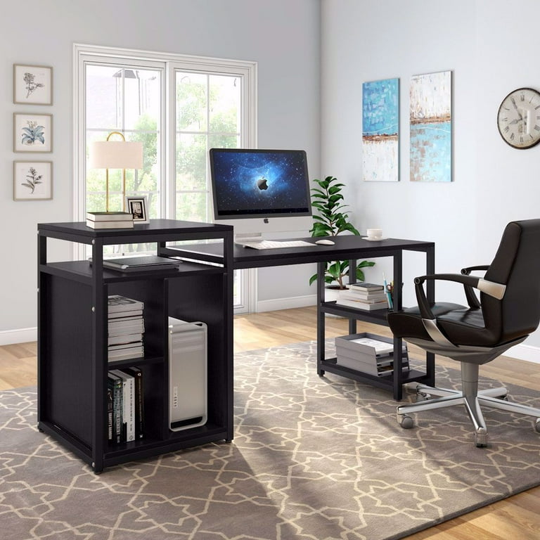 Tribesigns Computer Desk with Storage Shelf, 47 inch Home Office Desk with  Printer Stand & 23 inch Bookcase, Writing PC Table with Space Saving Design